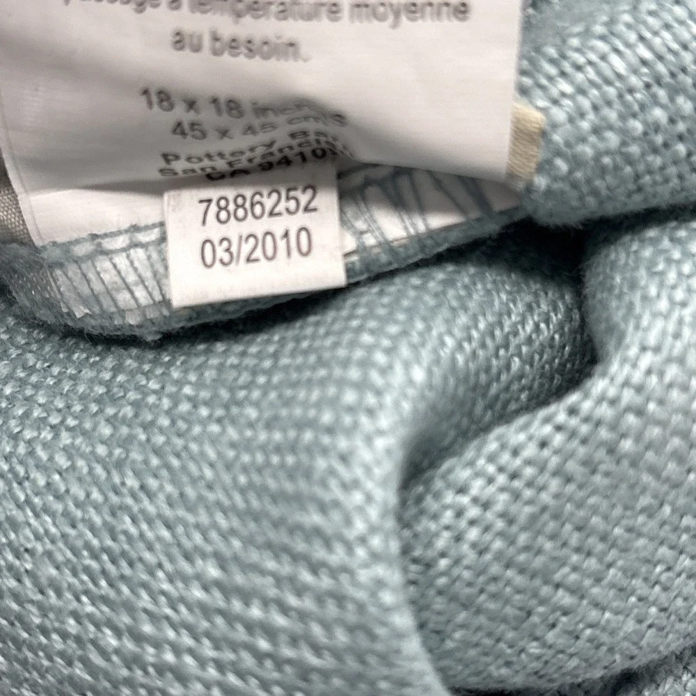 Pottery Barn Big Button Textured Linen Pillow Cover  Blue Coastal Minimalist 18